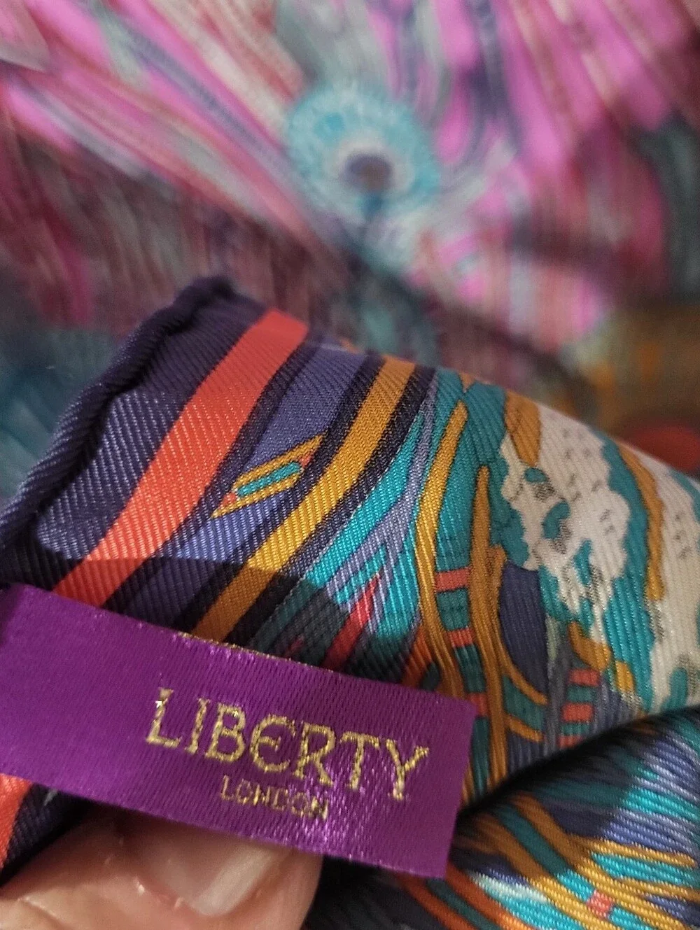 Liberty Of London Vibrant Peacock Feather Print Silk Scarf - Pink & Teal